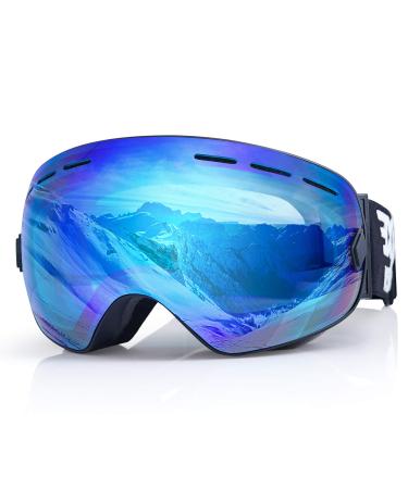 EXP VISION Snowboard Ski Goggles Men Women Youth, Anti Fog OTG Winter Snow Goggles Spherical Detachable Lens Blue