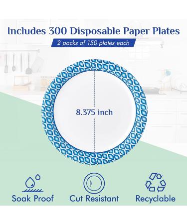 MUCHII 8.375 Inch Disposable Paper Plates 300 Count - Soak-Proof & Cut-Proof for Family Gatherings, Parties, Picnics - 300 Pack - Buy Online on GoSupps.com