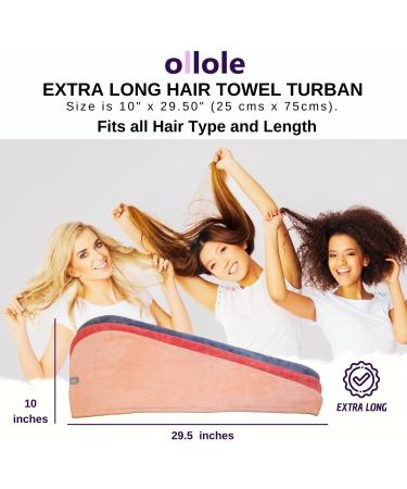 Ollole Microfiber Hair Towels Wraps 3-Pack + Wide Tooth Comb | Prevents Frizz, Dries Hair Quickly | Twist Design Pink Blue Rose | Shower Essentials for Women - Buy Online on GoSupps.com