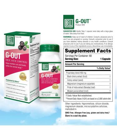 Bell G-Out Uric Acid Cleanse for Gout - Herbal Extracts for Normal Uric Acid Levels - Uric Acid Support - Buy Online on GoSupps.com