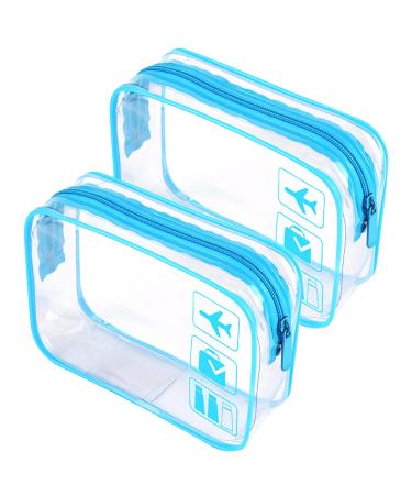 2pcs Clear Travel Toiletry Bag TSA Approved Quart Size Travel Bag Clear Airport Carry on Liquid Bag Cosmetic Pouch Clear Shower Bag Transparent Toiletries Bag Plastic Airport Security Toiletry Bags Blue