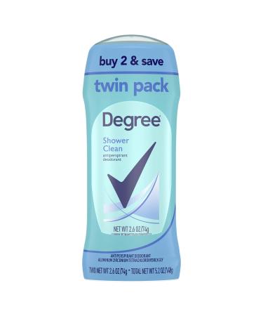 Degree Antiperspirant Deodorant Shower Clean Twin Pack 48-Hour Sweat and Odor Protection Antiperspirant for Women 2.6 oz