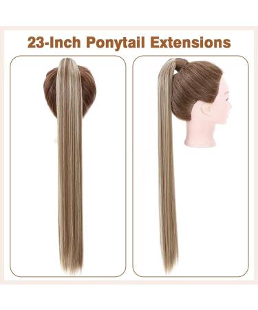 Tess Ponytail Extension Balayage 60cm - Light Brown with Ash Blonde Smooth Braid 90g Long Hair Extension - Buy Online on GoSupps.com