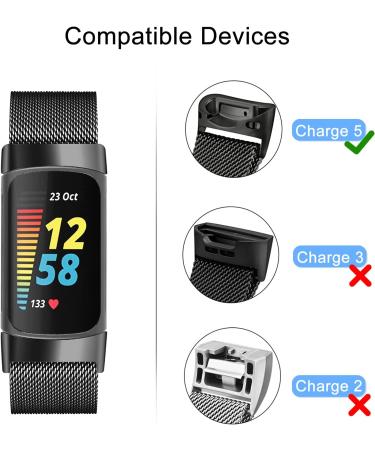 Surundo Adjustable Magnetic Mesh Loop Bracelet for Fitbit Charge 5 & 6 - Black Metal Fitness Tracker Accessory - Buy Online on GoSupps.com