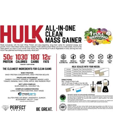 PERFECT SPORTS HULK Clean Mass Gainer 50g Whey Protein 99% Removed Lactose & Gluten Free - Chocolate Ice Cream - 5 Pounds - Buy Online on GoSupps.com