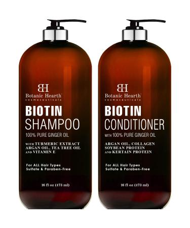 BOTANIC HEARTH Biotin Shampoo and Conditioner Set - with Ginger Oil & Keratin for Hair Loss and Thinning Hair - Fights Hair Loss, Sulfate Free, for Men and Women, (Packaging May Vary),16 fl oz each