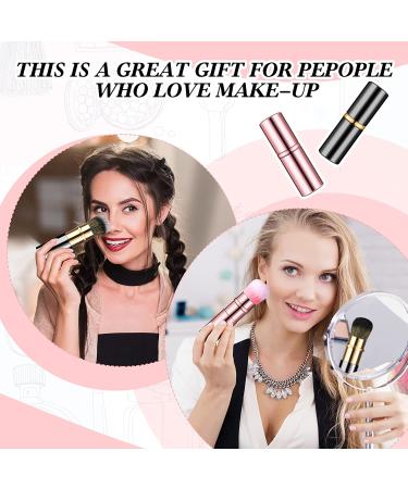 2-Piece Retractable Kabuki Makeup Brushes Set - Black Pink Travel Brushes for Powder, Cream, and Liquid Cosmetics - Buy Online on GoSupps.com