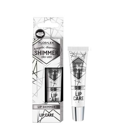 Floslek lip shimmer LIP gloss Angelic Diamond |10 G |Contains 7 natural oils argan oil & avocado & rosemary |Moisturizing glitter lipstick with 3D effect |Glamor style