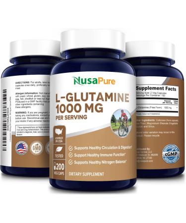 L-Glutamine 1000mg 200 Capsules - Vegetarian, Natural, Non-GMO & Gluten-Free - Buy Online on GoSupps.com