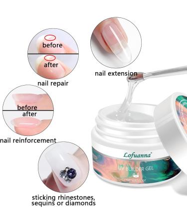 Lofuanna 15g Clear Builder Nail Gel Set | High Self-Leveling Nail Repair & Extension Gel (2Pcs) | Acrylic Nail Brush Included - Buy Online on GoSupps.com