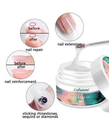 Lofuanna 15g Clear Builder Nail Gel - Nail Leveling Gel with Acrylic Brush for Nail Strengthening and Manicure Set - Self-Leveling Nail Repair and Extension Gel (0.5oz) - Buy Online on GoSupps.com