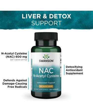 Swanson NAC N-Acetyl Cysteine 600mg Antioxidant Liver Support 100 Capsules (2 Pack) - Buy Online on GoSupps.com