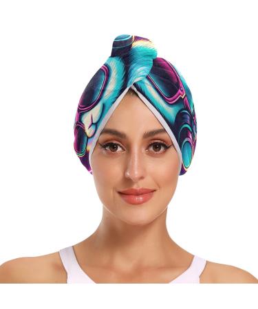 Dj Rabbit Sunglasses in Colorful Neon Light Hair Towel 2 Pack Super Absorbent Hair Drying Towel Quick Dry Hair Turbans Head Towel with Button Twisty Wrap for Women Girls