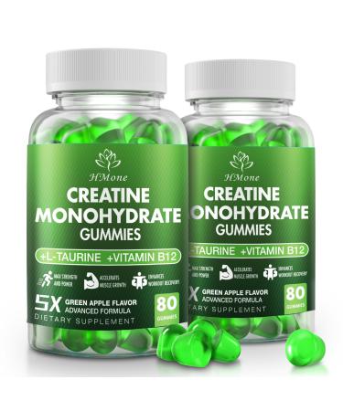 Creatine Monohydrate Gummies - 5g for Men & Women 160 Count and Creatine Chewable Supplements for Muscle Gain Muscle Strength Green Apple Flaavor