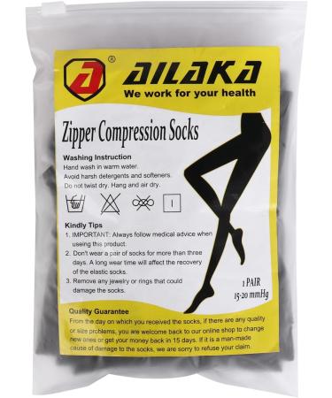 Ailaka Zipper Compression Socks 15-20mmHg Knee High Support for Men Women - Black (1 Pair) - Buy Online on GoSupps.com