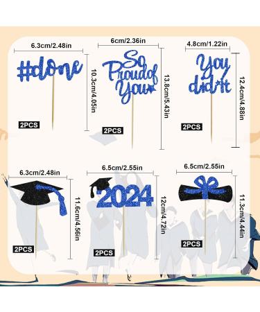 BEISHIDA 12pcs So Proud of You Cupcake Topper Graduation Cupcake Decoration 2024 Graduation Congrats Cupcake Toppers Blue Glitter High School/College/Senior Graduation Party Supplies Blue Black - Buy Online on GoSupps.com