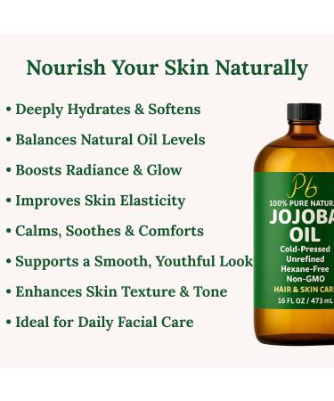 Jojoba Oil 16 fl oz Glass Bottle with Pump Cold-Pressed Unrefined & Hexane-Free Jojoba Oil for Hair Skin & Face Natural Moisturizer & Lightweight Carrier Oil for Essential Oils & Massage - Buy Online on GoSupps.com