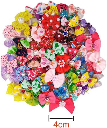 Dog Hair Bows 20 Pack Dog Bows Multicolor Cat Dog Bow Rhinestone Beads Flowers Topknot for Pet Hair Accessories - Buy Online on GoSupps.com