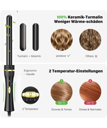 Janelove 5 in 1 Curling Iron Set - 3 Barrels Tourmaline Ceramic Wave Iron for Large & Small Curls 180 C/210 C for Short & Long Hair (Black) - Buy Online on GoSupps.com