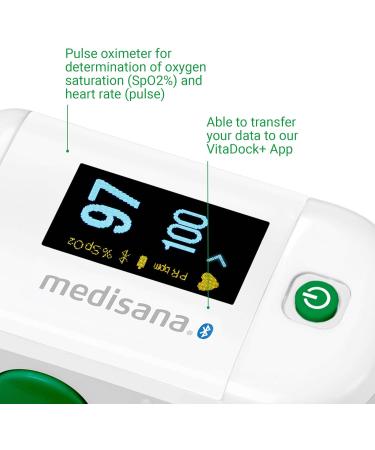 Medisana PM 100 Connect Pulse Oximeter - Measure Blood Oxygen Saturation | OLED Display | One-Touch Operation | Bluetooth & Vitadock App - International Shipping Available - Buy Online on GoSupps.com