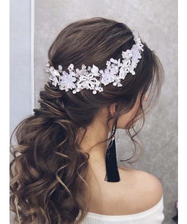 IYOU Bridal Wedding Hair Vines Silver Flower Headbands Pearls Communion Bride Bridesmaid Hair Accessories for Women and Girls