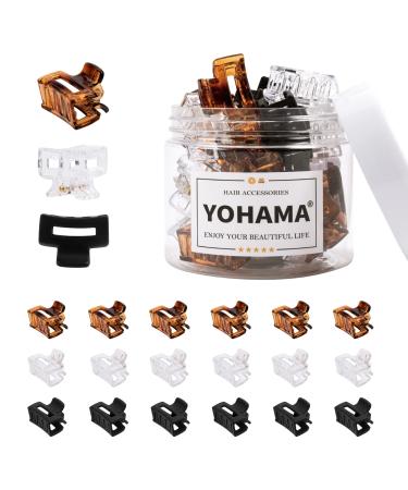 YOHAMA 21 pcs Small Hair Clips Retangle 1 in Tiny Claw Clips Mini Jaw Clips Strong Grip for Women and Girls Fixed Bangs Make Up  Children Hair Accessories Design Hairstyles. A-Black+Brown+Clear