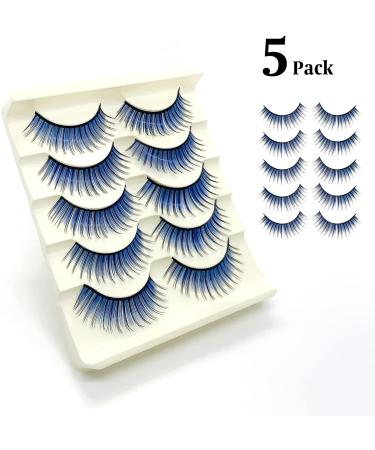 LSTHK False Eyelashes 5 Pairs of 3D Fake Lashes Natural Look Colourful False Eyelashes Fluffy False Eyelashes for Work Dating Party Cosplay (Blue) - Buy Online on GoSupps.com