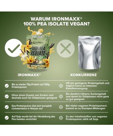 Ironmaxx 100% PEA Protein Isolate Vegan - Vanilla Dream | Lactose-Free Sugar-Free Water-Soluble 500G - High-Quality Vegan Protein Powder - Buy Online on GoSupps.com