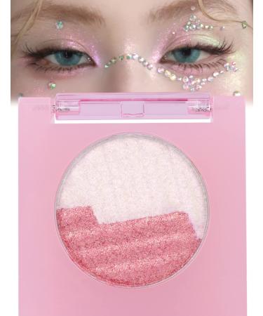 Glitter Eyeshadow Korean Bling Eye Makeup Palette Aurora Holographic Pigment Pink Eyeshadow & Highlighter Powder(02 Cherry Blossom)