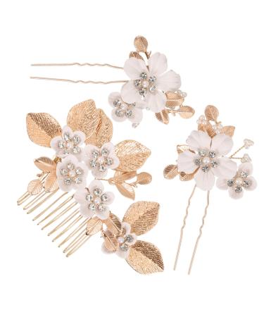 HONMEET 1 Set Leaves and Flowers Hair Comb Decorative Hair Clips Headgear Decorative Hair Combs Tiara Suits for Women Hair Accessories Wedding Hair Pins Hair Holder Zinc Alloy