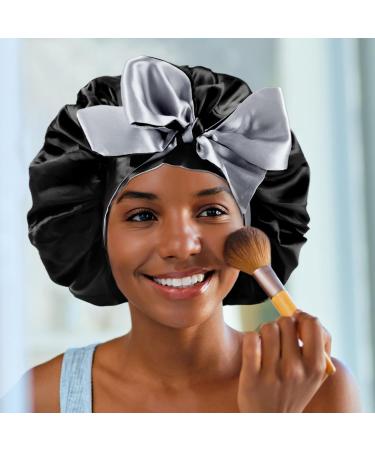 WEIPAO Silk Satin Bonnet - Reversible Double Sided Sleep Cap for Curly Hair | Black+Silver - Buy Online on GoSupps.com