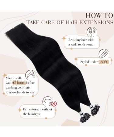 Hetto Real Hair Bonding Extensions - 20 Inch #1 Black Remy Hair - 50cm 50g Premium Quality - Buy Online on GoSupps.com