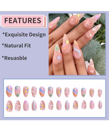 Nude Rainbow Clouds Press on Nails - Medium | Fake Nails for Women & Girls | Pink Full Cover Tips for Spring & Summer Salon - Buy Online on GoSupps.com