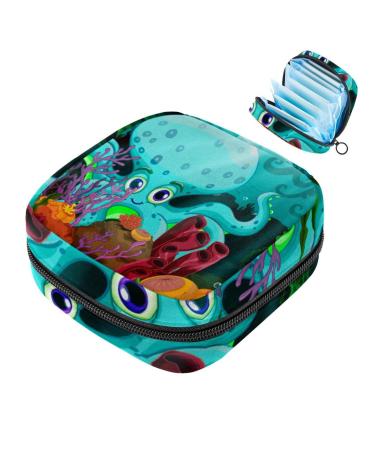 Portable women's binding-up bags menstrual cup pocket female menstrual pads bags for teenage girls tampons for the first period cute cartoon octopus multicolored 07