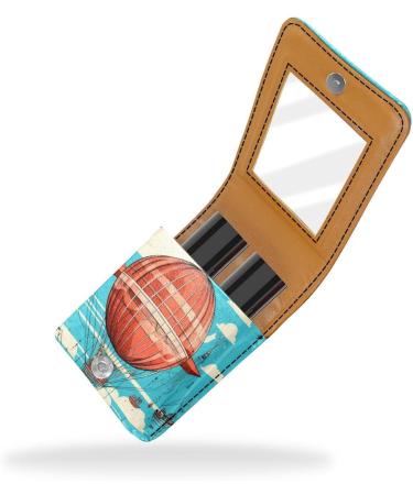 Buy Stylish Leather Lipstick Case - Mini Organizer with Mirror | Airplane Hot Air Balloon Design - Buy Online on GoSupps.com