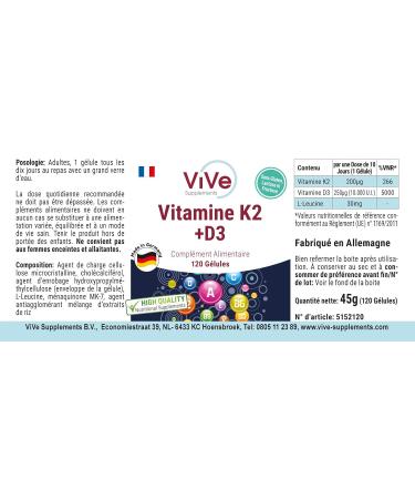 Buy Vitamin K2 200 McG Menaquinon MK7 + D3 10 000 I.E. - 120 High-Dose Capsules | Premium Quality from Germany | Vive Supplements - Buy Online on GoSupps.com