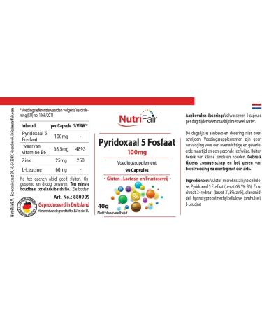 Pyridoxal-5-Phosphate 100mg - Vegan Vitamin B6 Capsules - 90 Count - German Quality & Laboratory Tested - Nutrifair Premium Supplement - Buy Online on GoSupps.com
