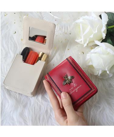 Stylish Lipstick Case with Mirror - Mini Lipstick Holder for Purse & Travel Makeup Pouch (White - Buy Online on GoSupps.com