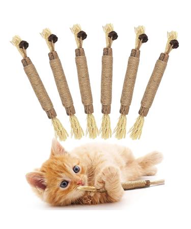 6 Pcs Chew Sticks Cat Toys Cat Teeth Nip Cleaning Chewy Catnip Toys Teeth Grinding Chew toys Natural Kitten Teething Toys Cat Dental Sticks for Indoor Cats Kitty Teeth Cleaning and Stress Release