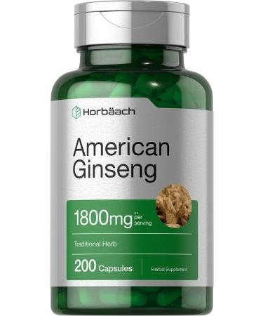 American Ginseng Capsules | 1800 mg | 200 Count | Non-GMO, Gluten Free Supplement | Ginseng Root Extract Complex | by Horbaach