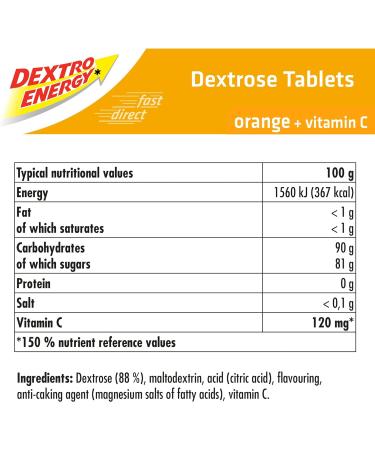 Dextro Energy Orange Glucose Tablets with Vitamin C 47 g - 24 Pack for Quick Energy Boost - 24 Count - Buy Online on GoSupps.com