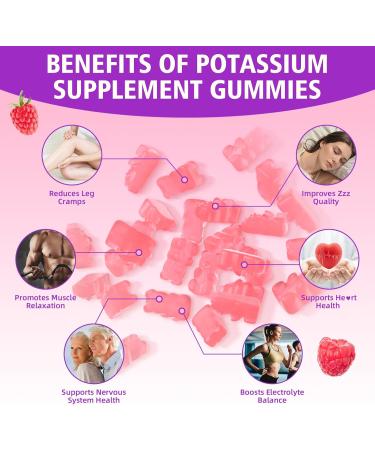Potassium Gummies for Adults with 1200mg Potassium Chloride - Supports Muscle Health & Leg Cramps Raspberry Flavor 60 Count 1pack - Buy Online on GoSupps.com
