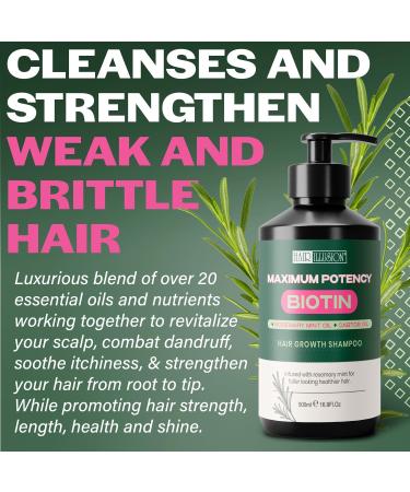 Hair Illusion Maximum Potency Biotin Shampoo | Rosemary & Castor Oil | Natural Sulfate Free for Hair Loss & Thinning Hair - International Shipping Available - Buy Online on GoSupps.com