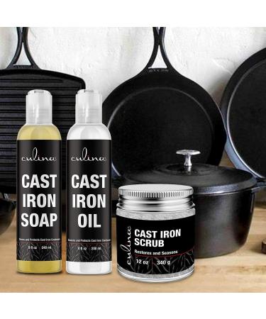 Culina Supreme Cast Iron Care Set - Restoring Scrub, Cleaning Soap & Conditioning Oil | 100% Plant-Based for Cookware, Skillets, Pans & Grills - Buy Online on GoSupps.com