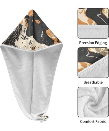 Khaki Black Abstract Graffiti Hair Towel 2 Pack | Super Absorbent Quick Dry Hair Turbans for Women & Girls - Buy Online on GoSupps.com