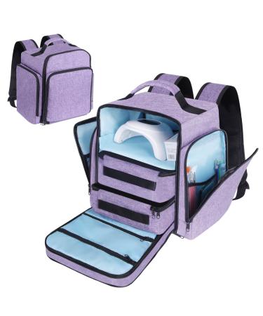 Wemeier Nail Polish Organizer Case Holds 72-84 Bottles and 1 Nail Lamp Nail Tech Organizers and Storage Backpack with 2 Removable Pouches and Nail Accessories Storage Sections (Purple)