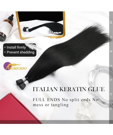Moresoo I Tip Extensions - Real Hair 60 cm Pre-Bonded Keratin Extensions | #1 Pech Blip | 40g Pack | 24 Inch I-Tip Hair Extensions - Buy Online on GoSupps.com