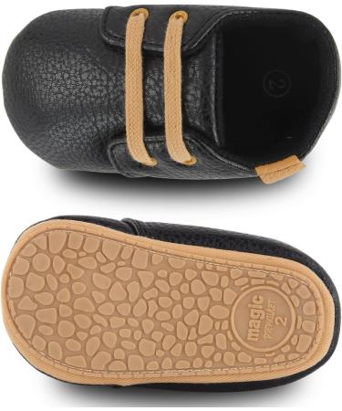 Baby First Walking Shoes | Boy Girl PU Leather Sneakers | Non-Slip Rubber Soles | 0-18 Months | Black - Buy Online on GoSupps.com