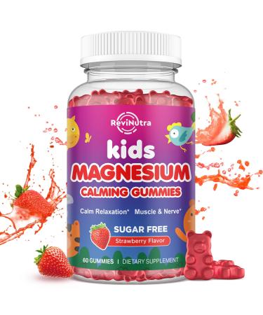 Magnesium Gummies for Kids - Magnesium Glycinate Gummies with L-Theanine Chamomile Vitamin B6 D for Kids & Adults Sleep Stress Muscle Relief & Nerve Bone - Sugar Free Strawberry 60ct Strawberry 60 Count (Pack of 1)