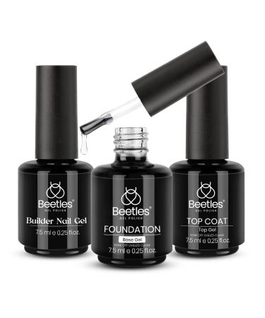 Beetles 3 Pcs 7.5ml Builder Nail Gel No Wipe Base Top Coat Set, Shine Finish and Long Lasting, Soak Off LED Transparent Builder Strengthener Hard Gel Base Top Coat Glossy Shine Finish Top & Base & Builder-7.5ml - Buy Online on GoSupps.com